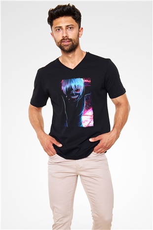 Bleach Baskılı Unisex Siyah V Yaka Tişört - Tshirt