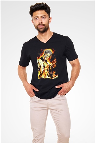 Bleach Baskılı Unisex Siyah V Yaka Tişört - Tshirt