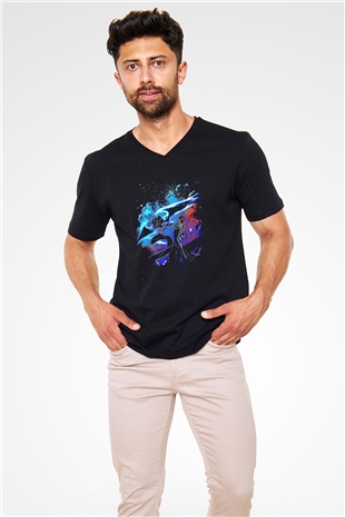 Bleach Baskılı Unisex Siyah V Yaka Tişört - Tshirt