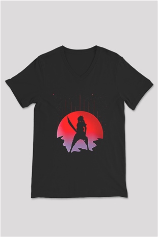 Bleach Baskılı Unisex Siyah V Yaka Tişört - Tshirt