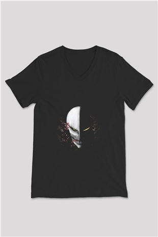Bleach Baskılı Unisex Siyah V Yaka Tişört - Tshirt