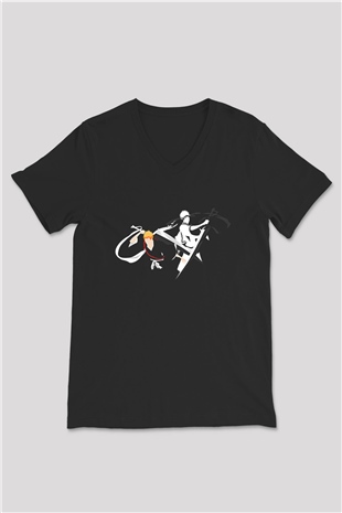 Bleach Baskılı Unisex Siyah V Yaka Tişört - Tshirt