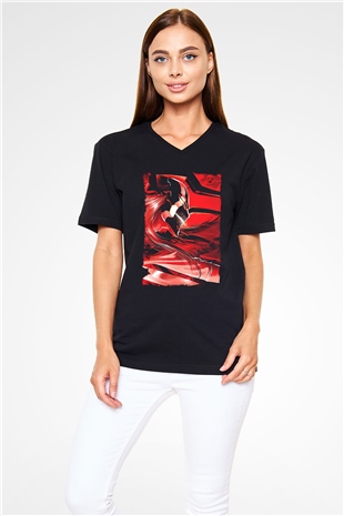 Bleach Baskılı Unisex Siyah V Yaka Tişört - Tshirt