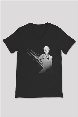Bleach Baskılı Unisex Siyah V Yaka Tişört - Tshirt