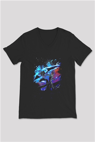 Bleach Baskılı Unisex Siyah V Yaka Tişört - Tshirt
