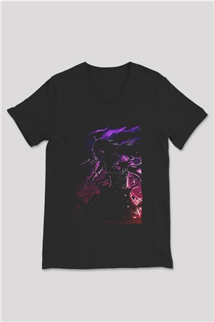 Bleach Baskılı Unisex Siyah V Yaka Tişört - Tshirt