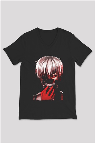 Bleach Baskılı Unisex Siyah V Yaka Tişört - Tshirt