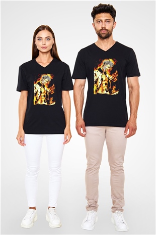 Bleach Baskılı Unisex Siyah V Yaka Tişört - Tshirt
