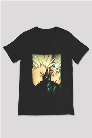 Bleach Baskılı Unisex Siyah V Yaka Tişört - Tshirt