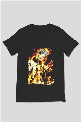 Bleach Baskılı Unisex Siyah V Yaka Tişört - Tshirt