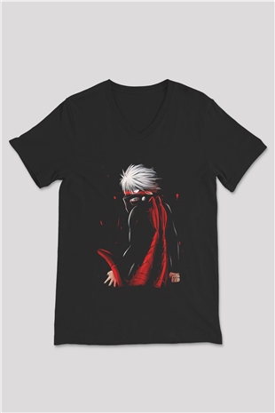 Bleach Baskılı Unisex Siyah V Yaka Tişört - Tshirt