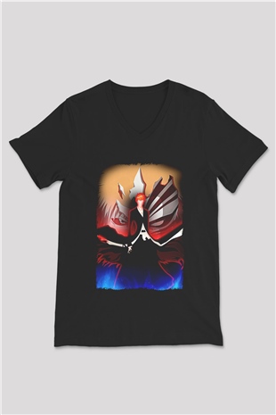 Bleach Baskılı Unisex Siyah V Yaka Tişört - Tshirt