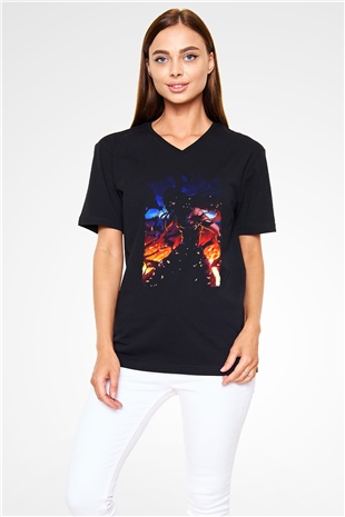 Bleach Baskılı Unisex Siyah V Yaka Tişört - Tshirt