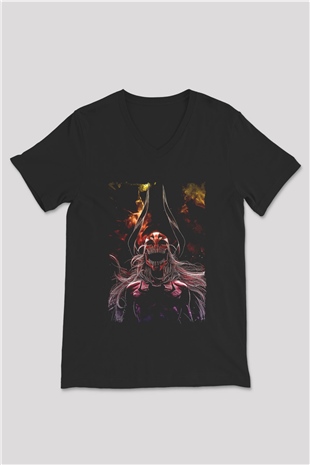 Bleach Baskılı Unisex Siyah V Yaka Tişört - Tshirt