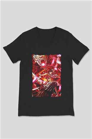 Bleach Baskılı Unisex Siyah V Yaka Tişört - Tshirt