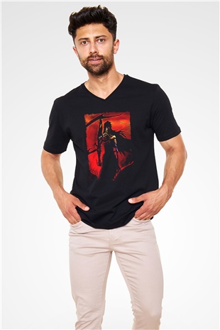 Bleach Baskılı Unisex Siyah V Yaka Tişört - Tshirt
