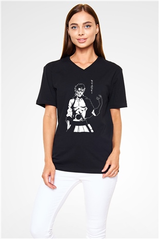Bleach Baskılı Unisex Siyah V Yaka Tişört - Tshirt