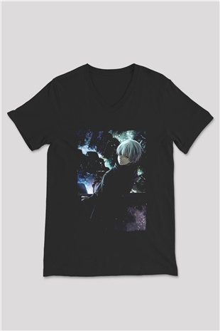 Bleach Baskılı Unisex Siyah V Yaka Tişört - Tshirt