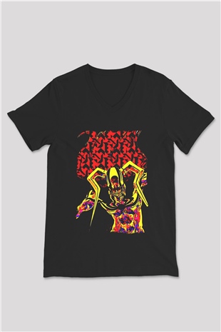 Bleach Baskılı Unisex Siyah V Yaka Tişört - Tshirt