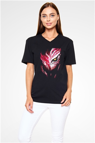 Bleach Baskılı Unisex Siyah V Yaka Tişört - Tshirt