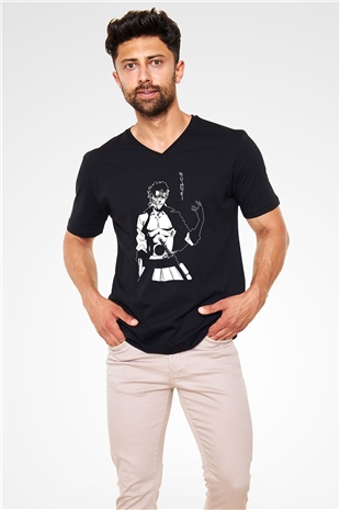 Bleach Baskılı Unisex Siyah V Yaka Tişört - Tshirt