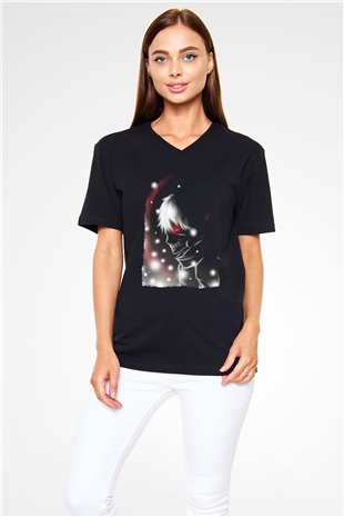 Bleach Baskılı Unisex Siyah V Yaka Tişört - Tshirt