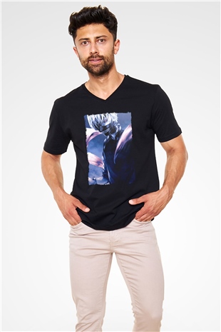 Bleach Baskılı Unisex Siyah V Yaka Tişört - Tshirt