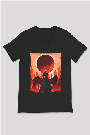 Bleach Baskılı Unisex Siyah V Yaka Tişört - Tshirt