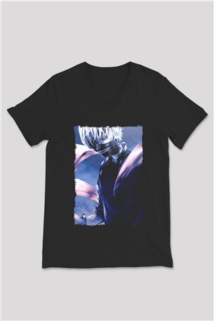 Bleach Baskılı Unisex Siyah V Yaka Tişört - Tshirt