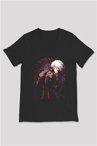 Bleach Baskılı Unisex Siyah V Yaka Tişört - Tshirt