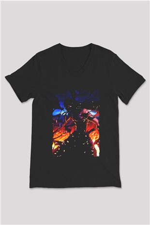 Bleach Baskılı Unisex Siyah V Yaka Tişört - Tshirt