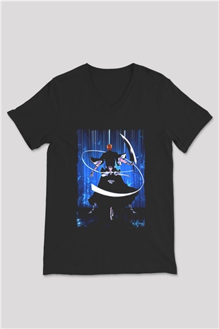 Bleach Baskılı Unisex Siyah V Yaka Tişört - Tshirt