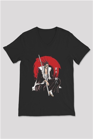 Bleach Baskılı Unisex Siyah V Yaka Tişört - Tshirt