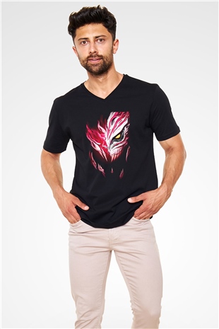 Bleach Baskılı Unisex Siyah V Yaka Tişört - Tshirt