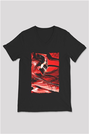 Bleach Baskılı Unisex Siyah V Yaka Tişört - Tshirt
