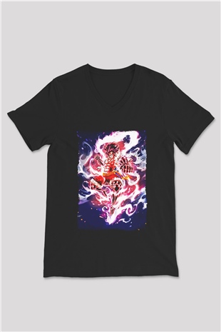 Bleach Baskılı Unisex Siyah V Yaka Tişört - Tshirt