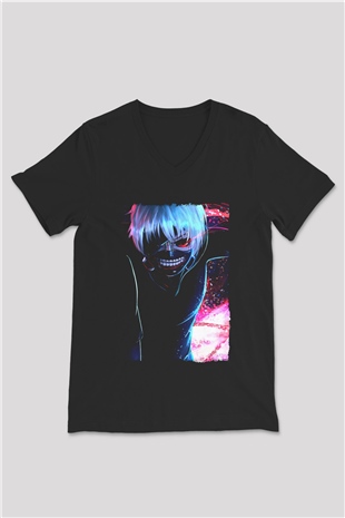 Bleach Baskılı Unisex Siyah V Yaka Tişört - Tshirt