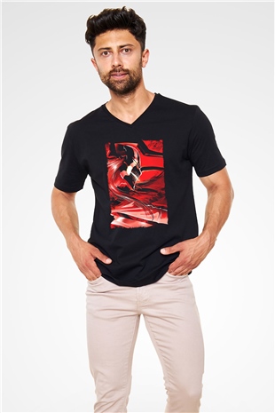 Bleach Baskılı Unisex Siyah V Yaka Tişört - Tshirt