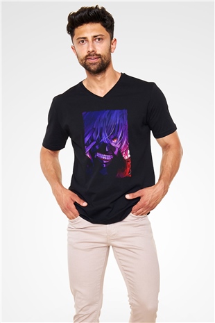 Bleach Baskılı Unisex Siyah V Yaka Tişört - Tshirt