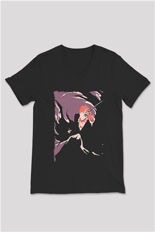 Bleach Baskılı Unisex Siyah V Yaka Tişört - Tshirt