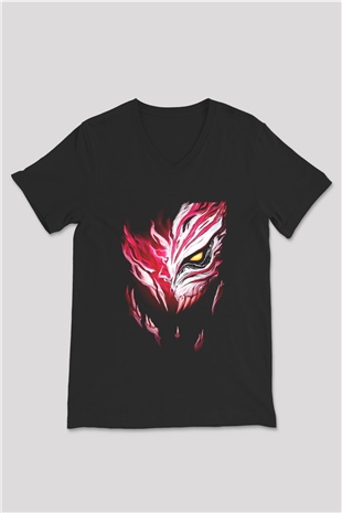 Bleach Baskılı Unisex Siyah V Yaka Tişört - Tshirt