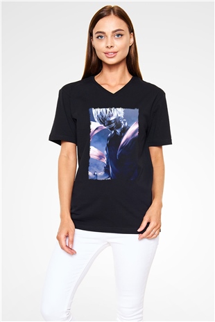 Bleach Baskılı Unisex Siyah V Yaka Tişört - Tshirt