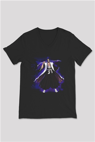 Bleach Baskılı Unisex Siyah V Yaka Tişört - Tshirt