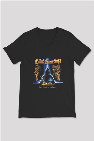 Blind Guardian Baskılı Unisex Siyah V Yaka Tişört