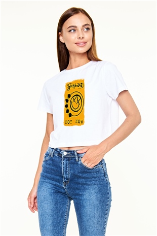 Blink-182 Baskılı Unisex Beyaz Crop Top Tişört