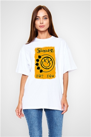 Blink-182 Baskılı Unisex Beyaz Oversize Tişört