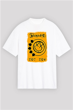 Blink-182 Baskılı Unisex Beyaz Oversize Tişört