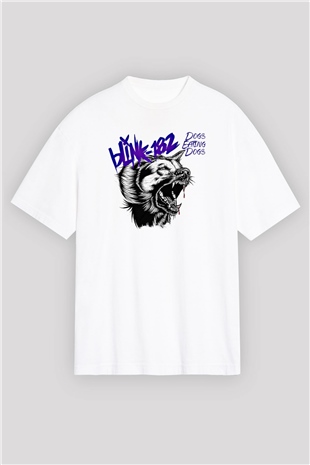 Blink-182 Baskılı Unisex Beyaz Oversize Tişört