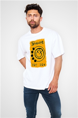 Blink-182 Baskılı Unisex Beyaz Oversize Tişört