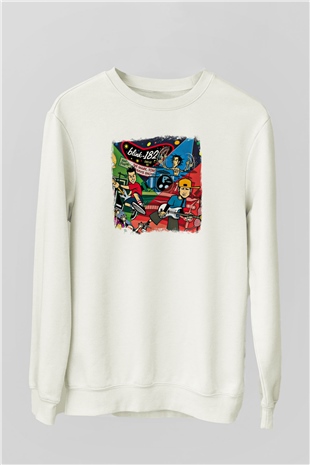 Blink-182 Baskılı Unisex Beyaz Sweatshirt
